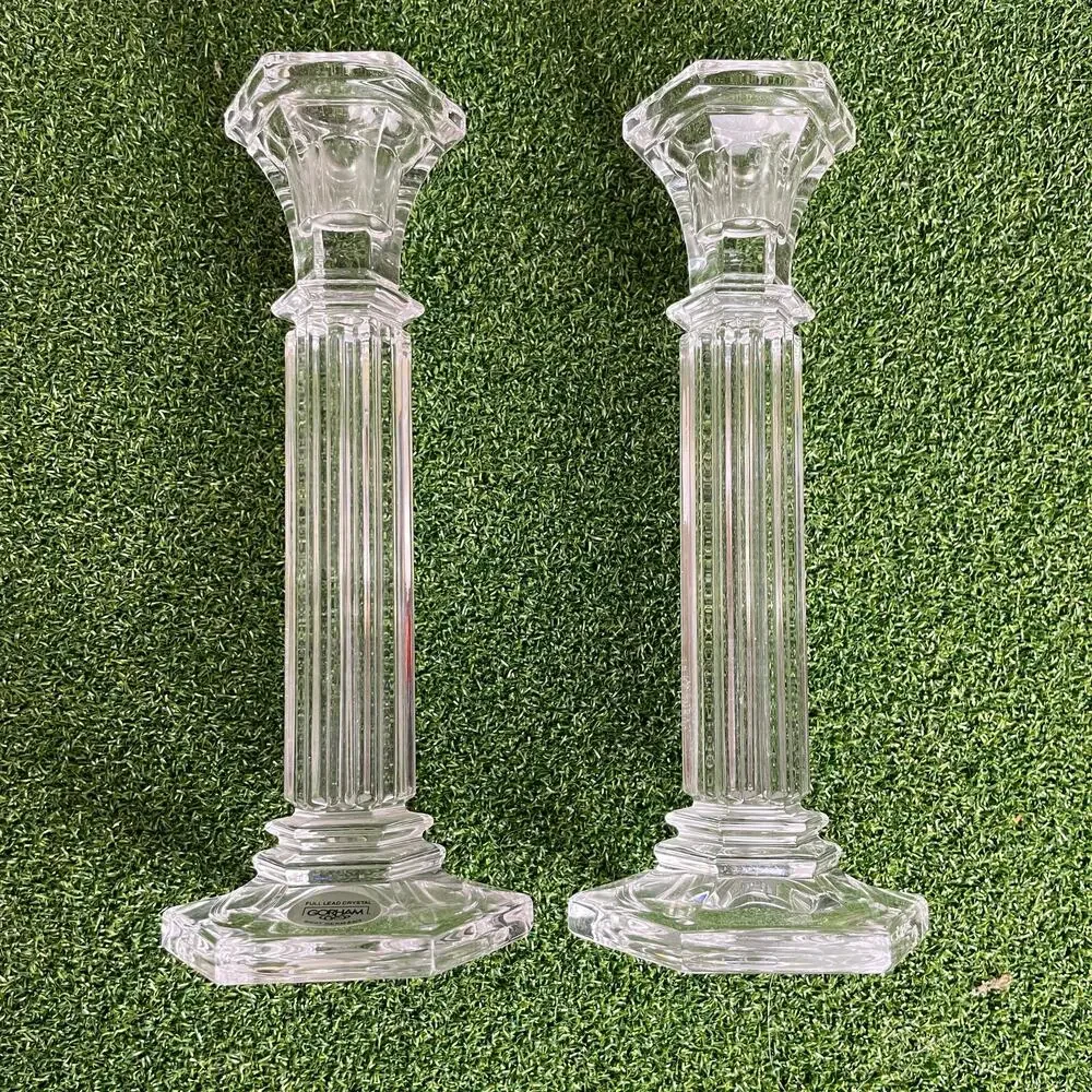 Vintage Lot Shannon Crystal Greek Roman Column Candle Holders